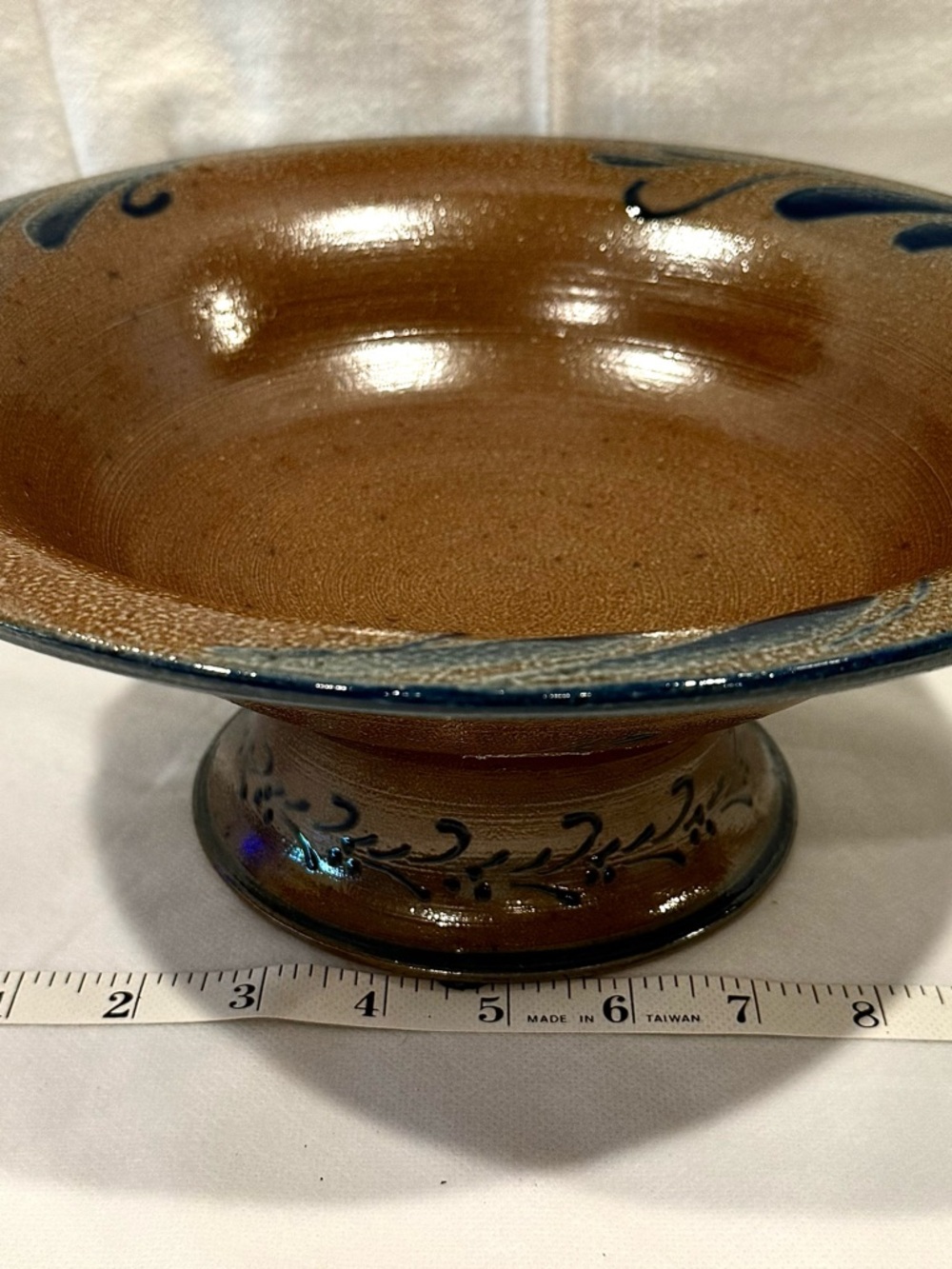 Rowe Pottery’s Historical Collection Pedestal Bowl with Cobalt Accents - Picture 3 of 7